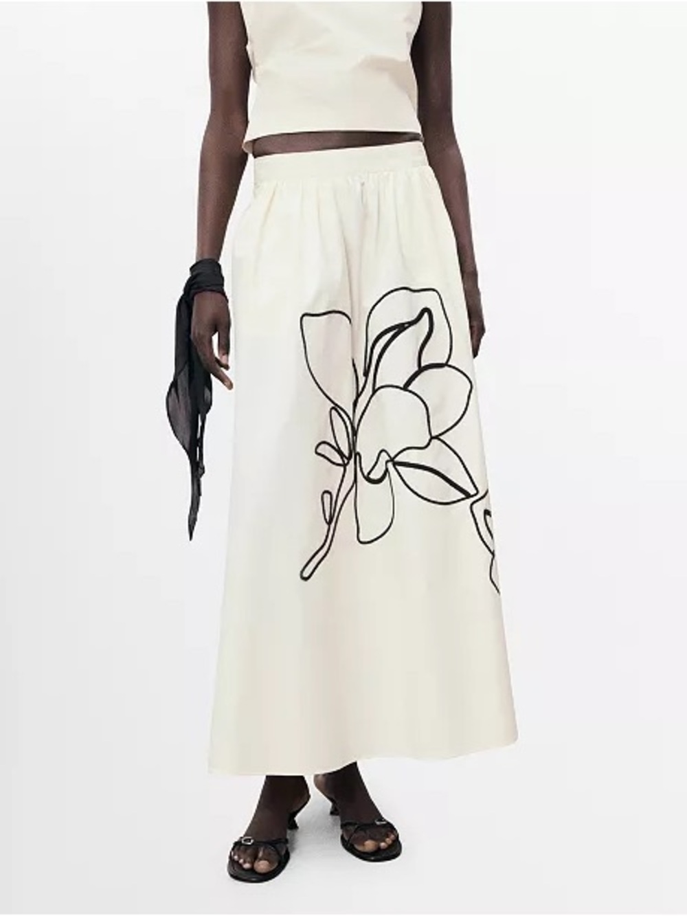 MANGO Embroidery Cotton Skirt